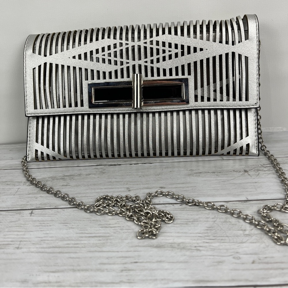 SHEIKE Clutch Cutout Silver Chain Evening Bag